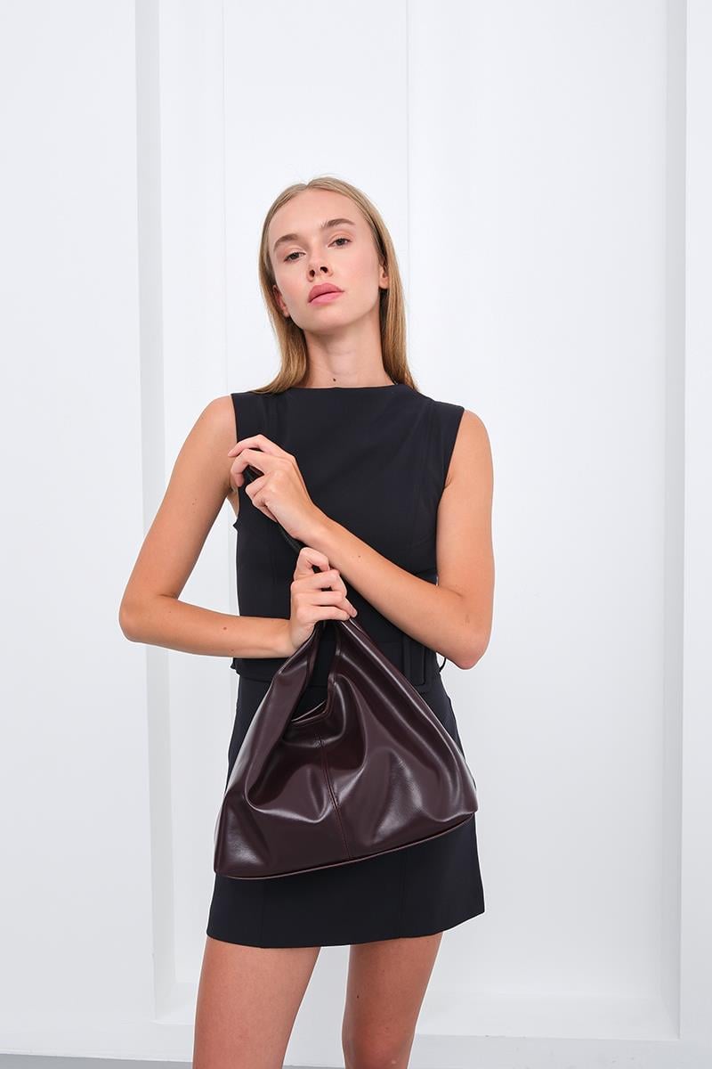 Vintage Deri Omuz Çantası Mürdüm - Görsel 3