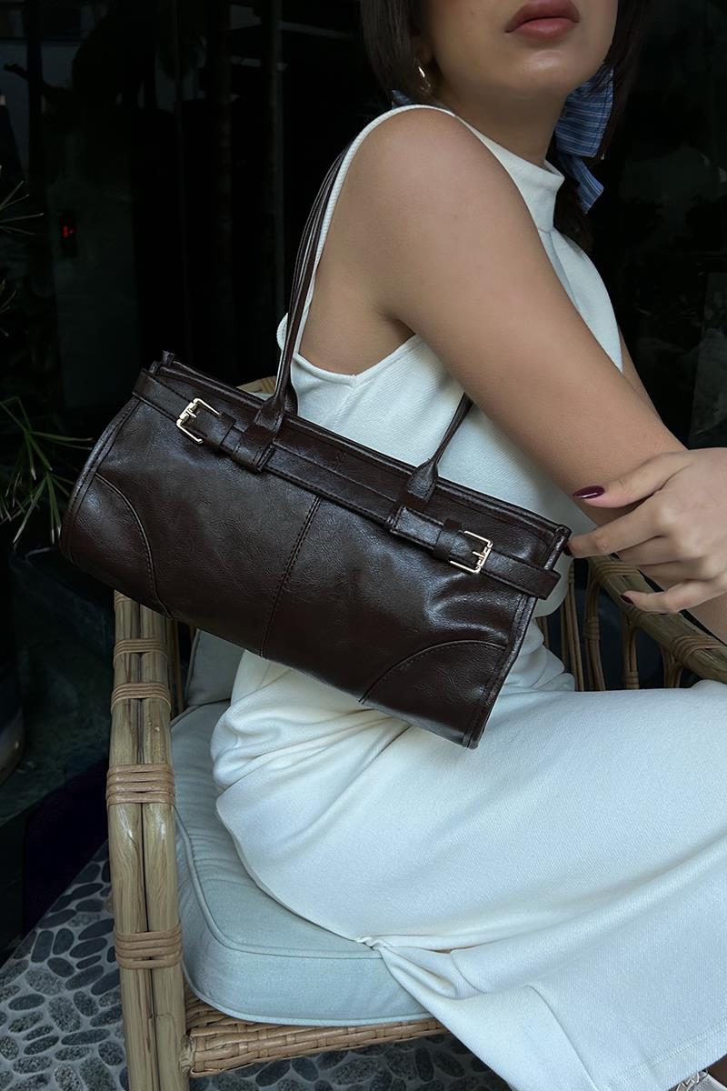 Vintage Baget Çanta Acı Kahve - Görsel 8