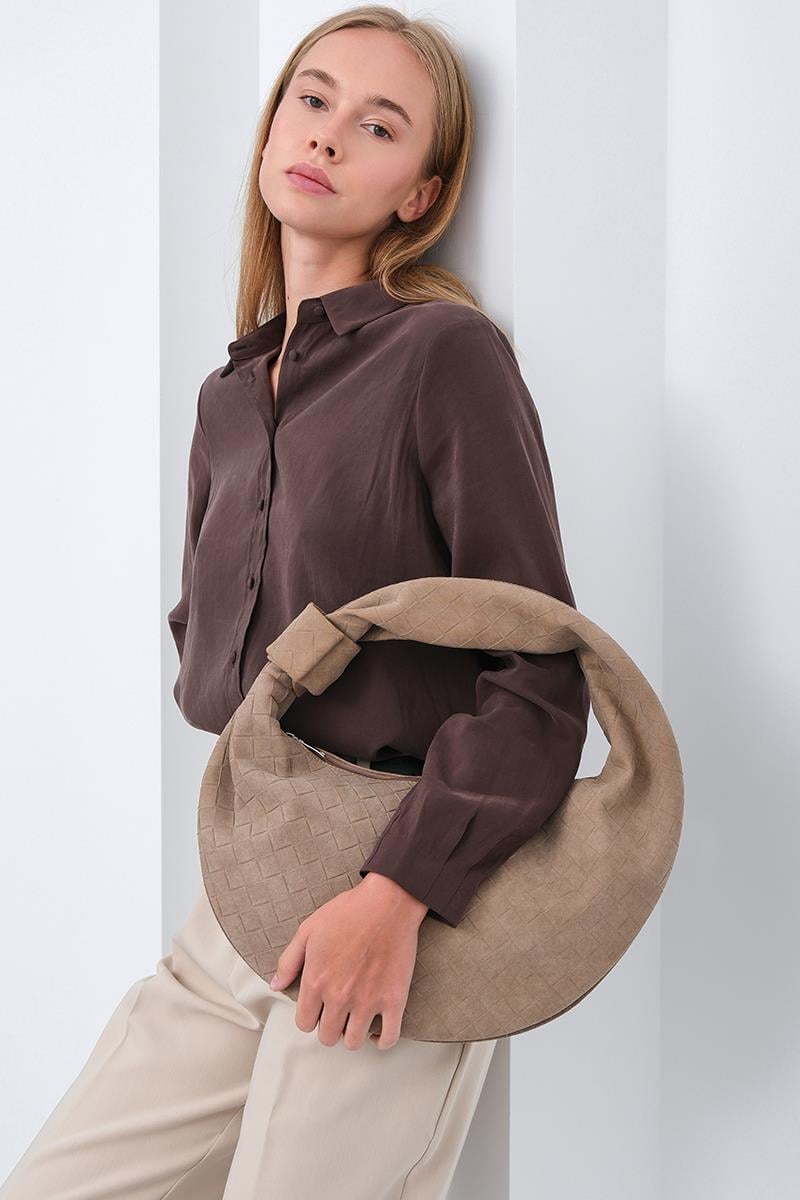 Süet Omuz Çantası Vizon - Görsel 8