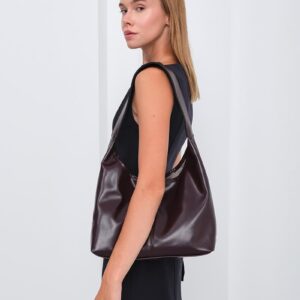 Vintage Deri Omuz Çantası Mürdüm