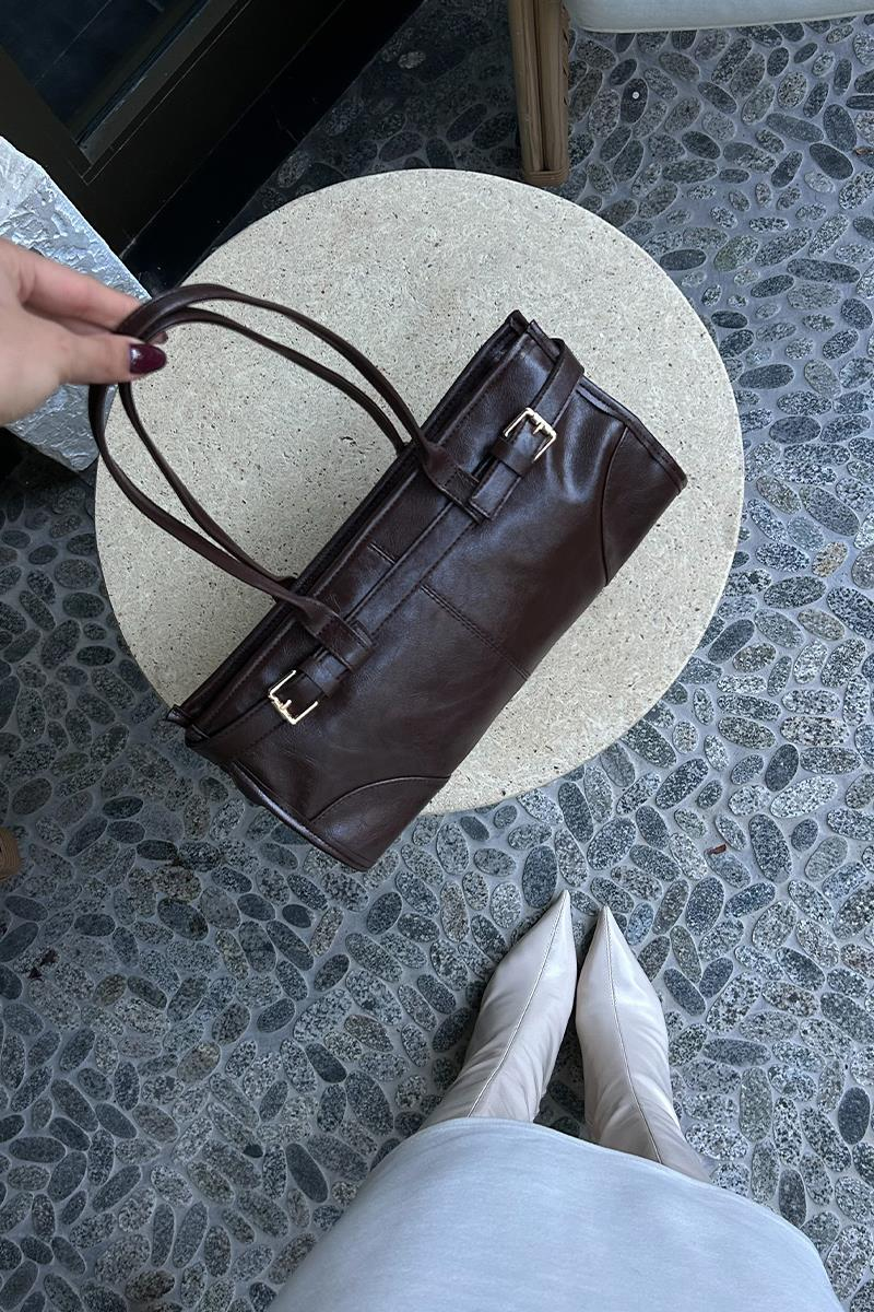 Vintage Baget Çanta Acı Kahve - Görsel 6