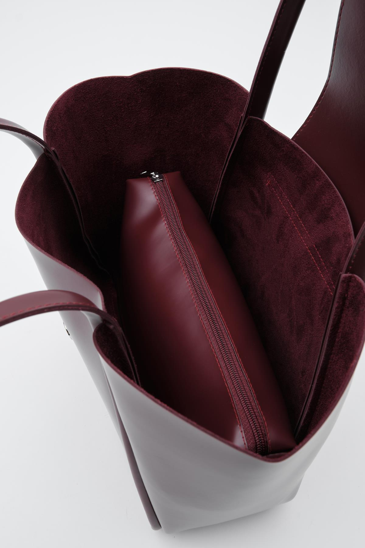 Makyaj Çantalı Omuz Çantası Bordo - Görsel 4