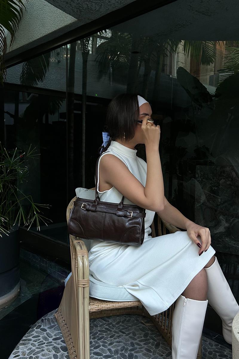 Vintage Baget Çanta Acı Kahve - Görsel 5