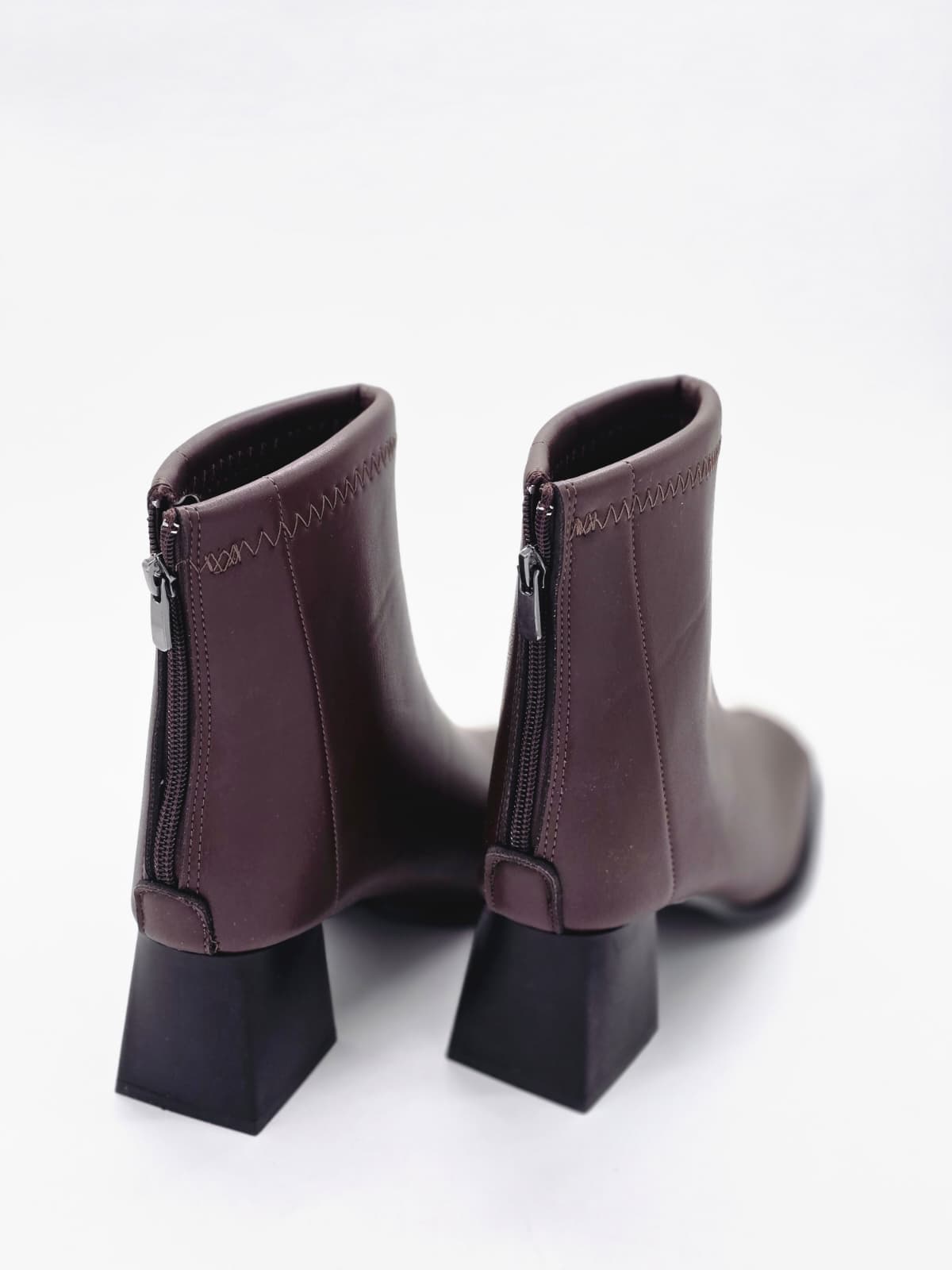 Küt Burun Topuklu Bot Acı Kahve - Görsel 5