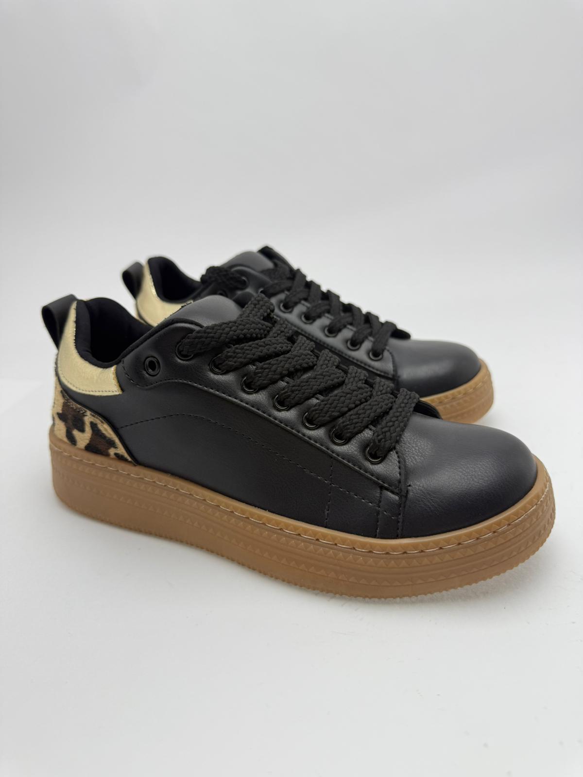 Leopar Detaylı Siyah Sneaker - Görsel 5