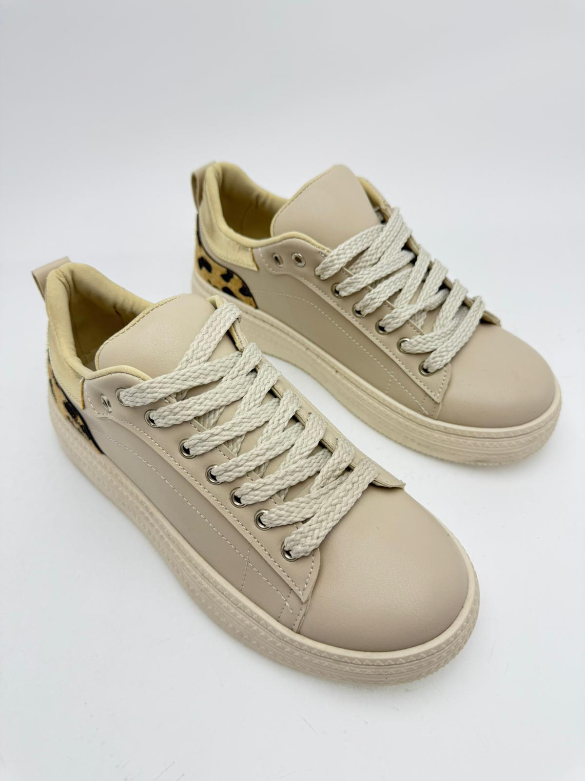 Leopar Detaylı Bej Sneaker - Görsel 7