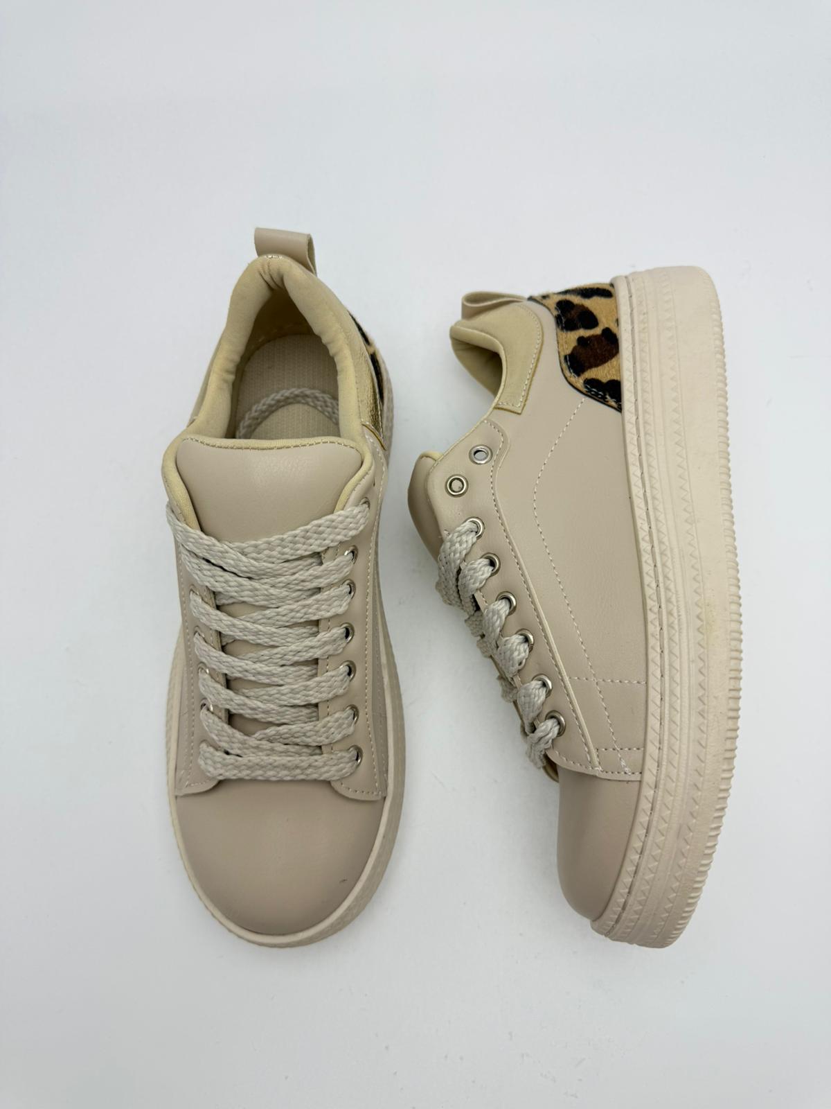 Leopar Detaylı Bej Sneaker - Görsel 5