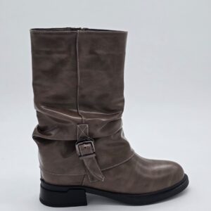 Bukle Deri Bot Koyu Gri - Kahve