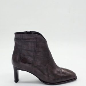 Croco İnce Topuklu Bot Koyu Kahve