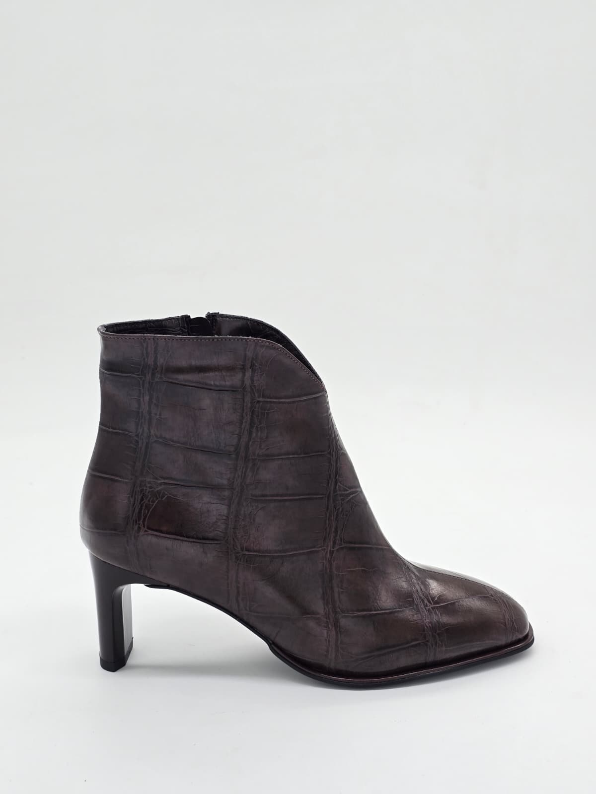 Croco İnce Topuklu Bot Koyu Kahve