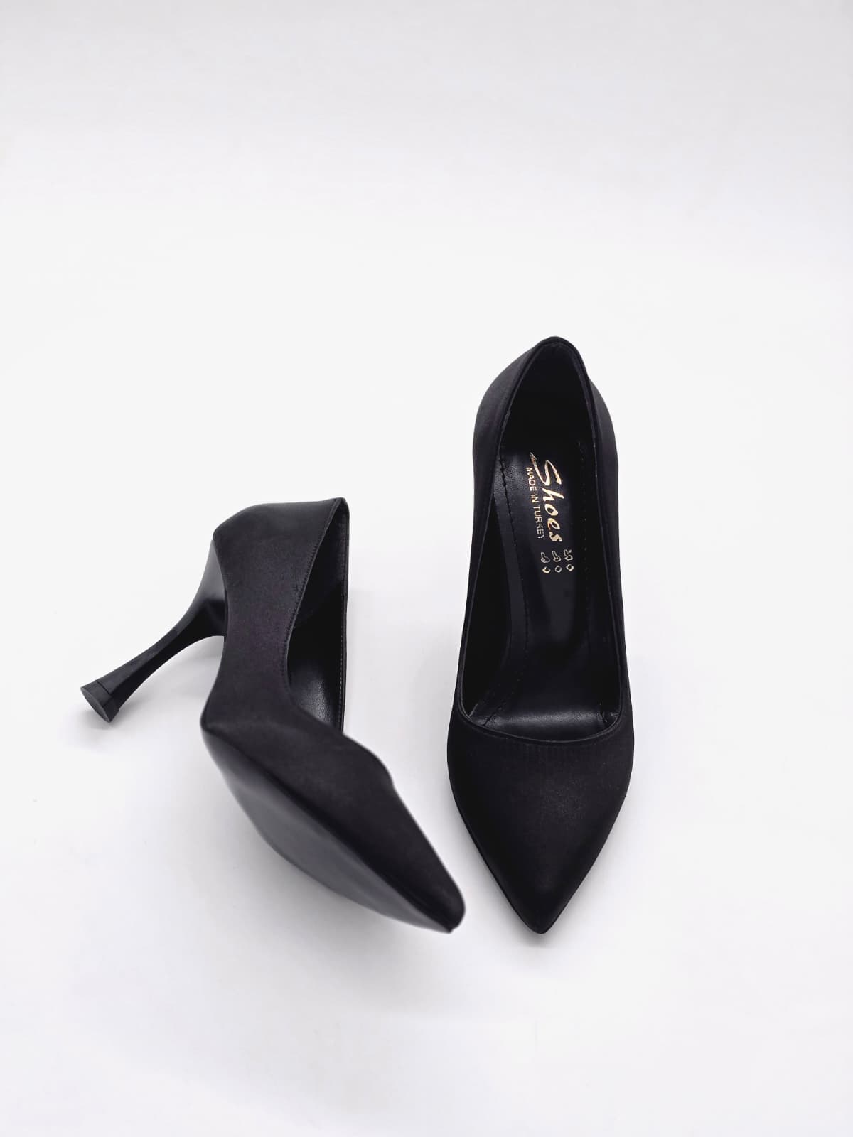 İnce Topuklu Stiletto Saten Siyah - Görsel 2