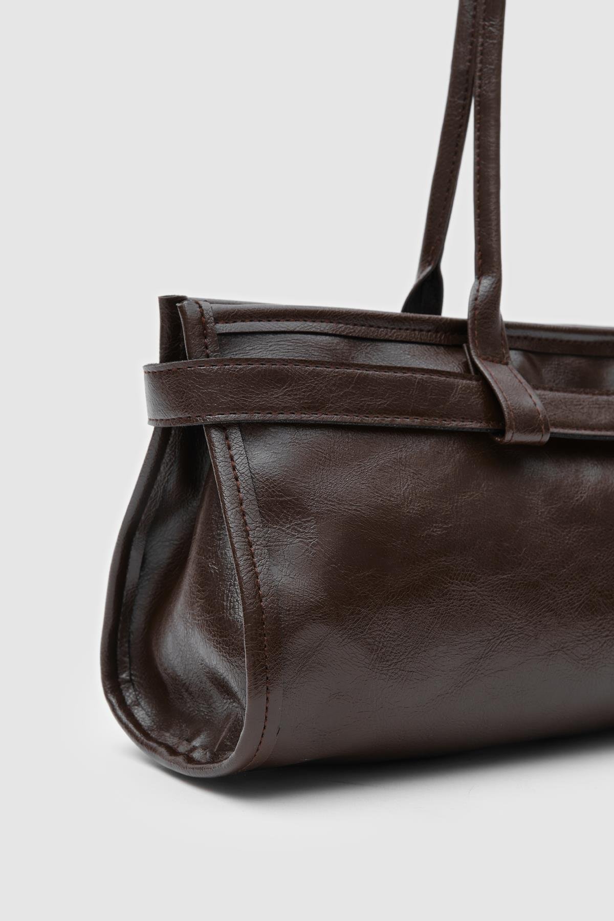 Vintage Baget Çanta Acı Kahve - Görsel 4