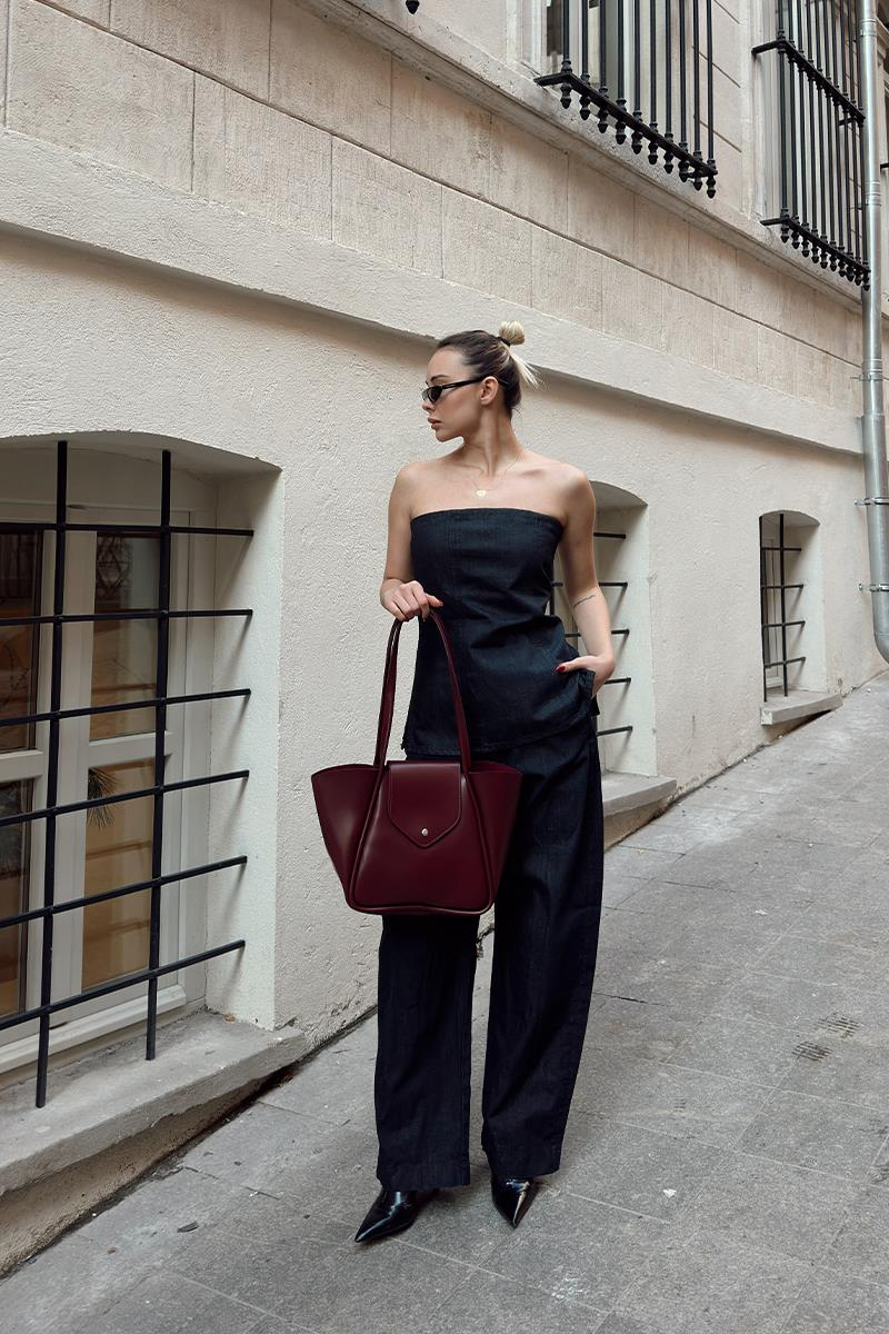 Makyaj Çantalı Omuz Çantası Bordo - Görsel 2