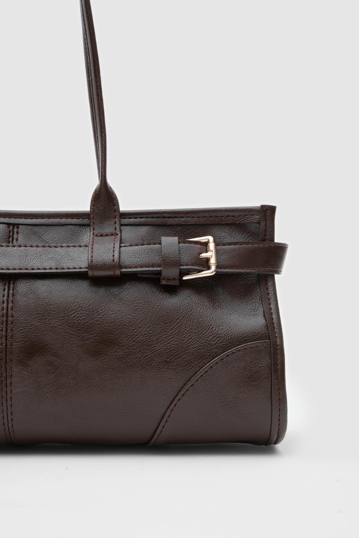 Vintage Baget Çanta Acı Kahve - Görsel 3