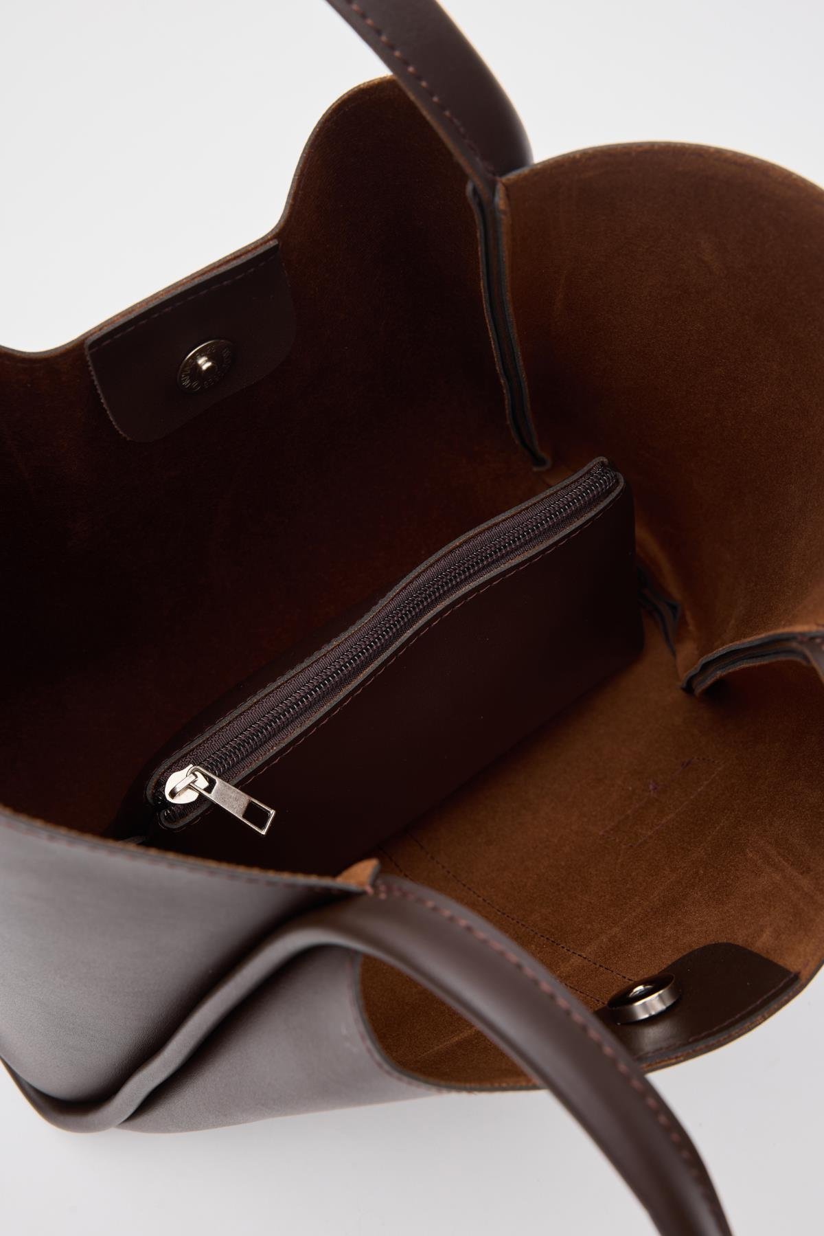 Cüzdanlı Omuz Çantası Kahverengi - Görsel 6