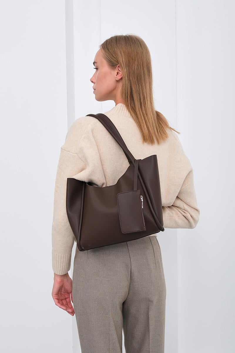 Cüzdanlı Omuz Çantası Kahverengi - Görsel 4