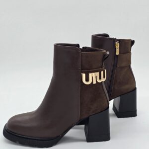 Gold Detaylı Topuklu Bot Kahve