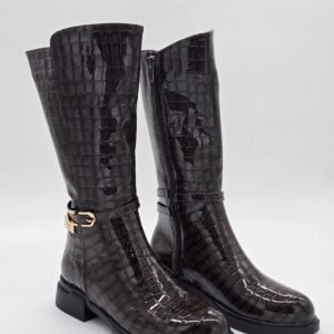 Croco Parlak Kemer Detaylı Diz Altı Çizme