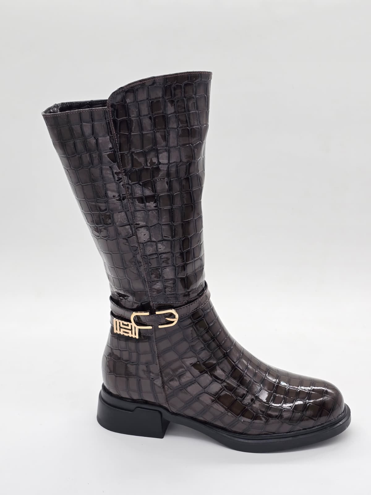 Croco Parlak Kemer Detaylı Diz Altı Çizme - Görsel 3