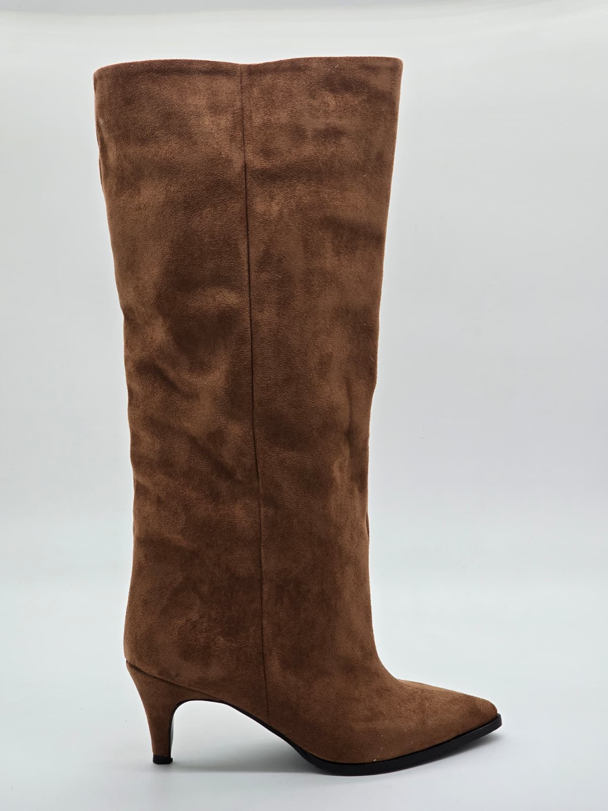 Süet İnce Topuk Diz Altı Çizme Taba - Görsel 5