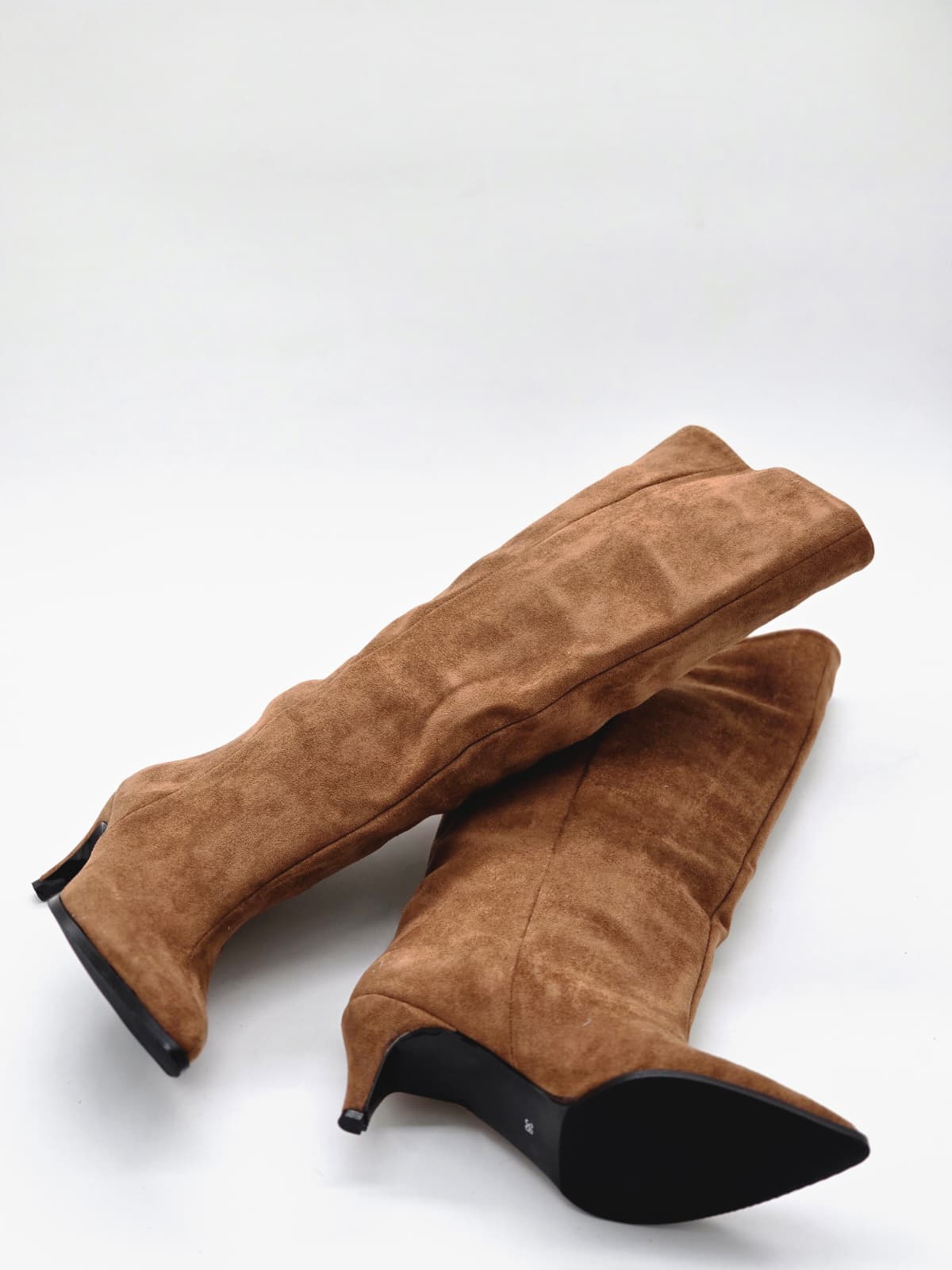 Süet İnce Topuk Diz Altı Çizme Taba - Görsel 3