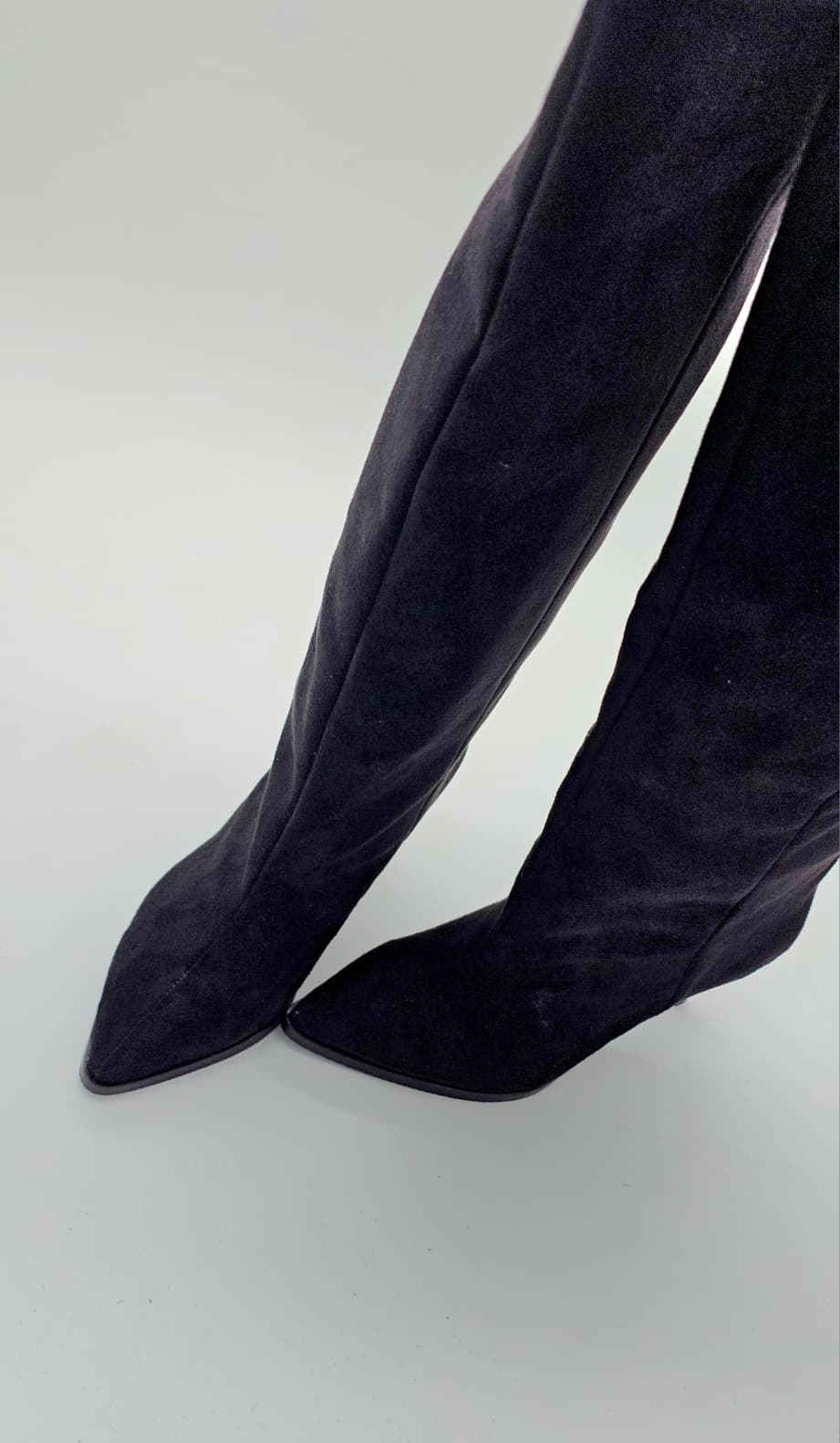 Süet İnce Topuk Diz Altı Çizme Siyah - Görsel 6