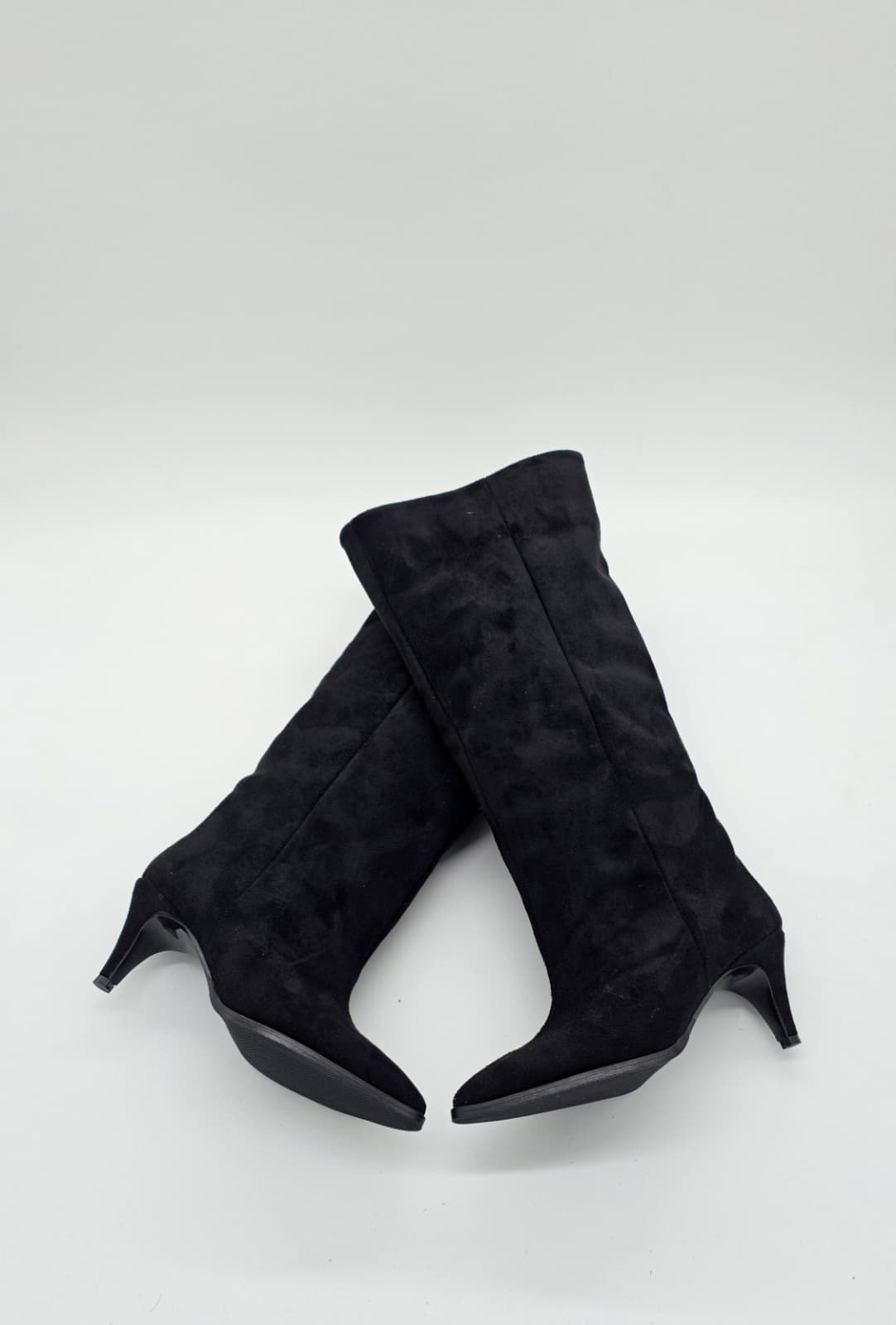 Süet İnce Topuk Diz Altı Çizme Siyah - Görsel 5