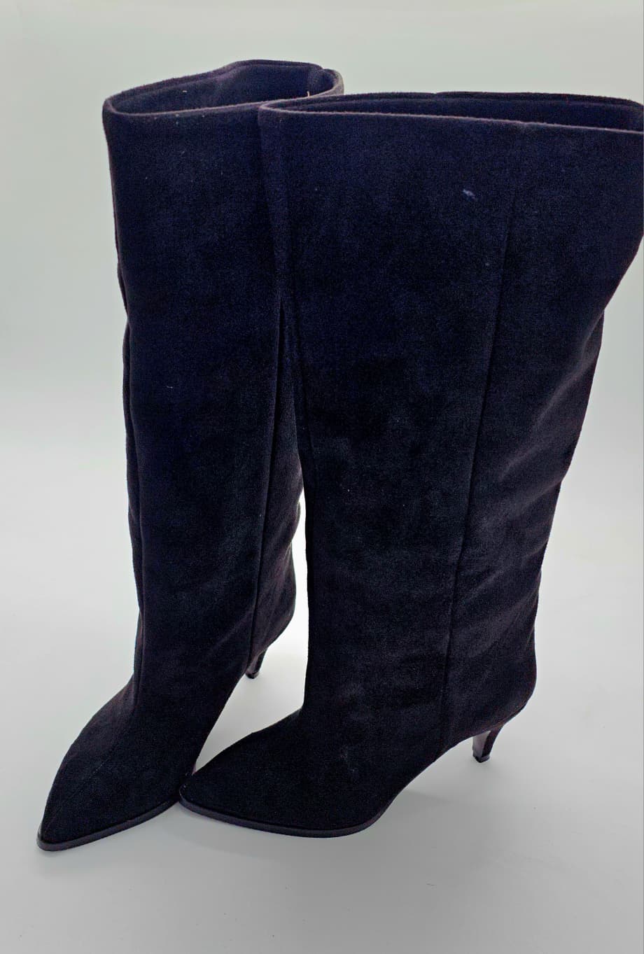 Süet İnce Topuk Diz Altı Çizme Siyah - Görsel 4