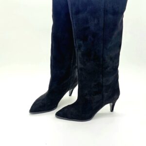 Süet İnce Topuk Diz Altı Çizme Siyah