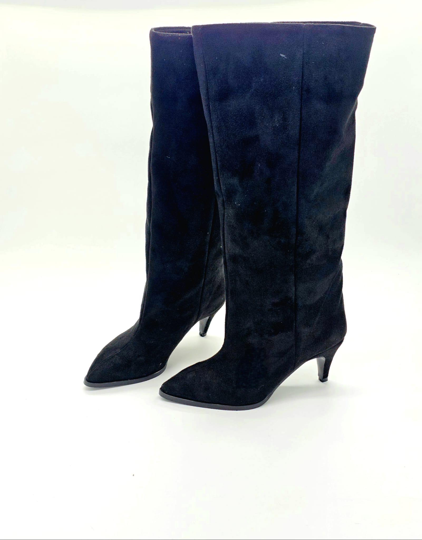 Süet İnce Topuk Diz Altı Çizme Siyah